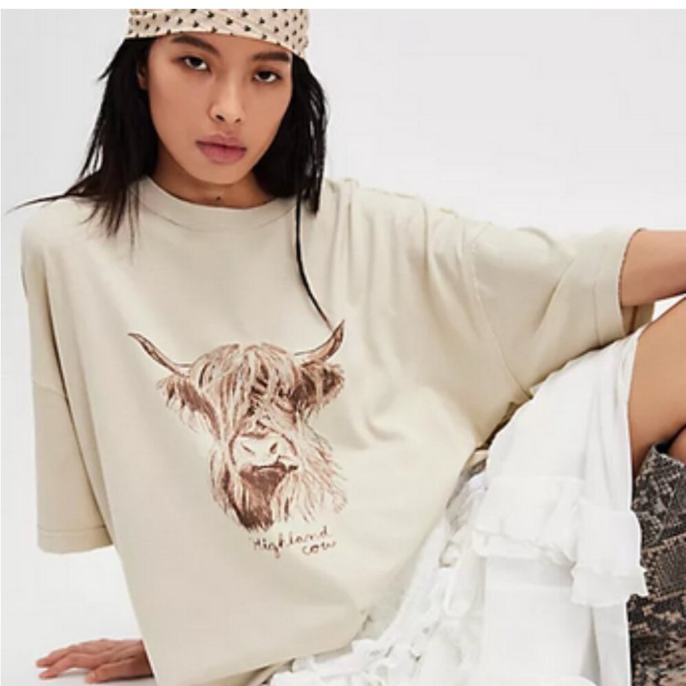 Free People We The Free Farm Friends Highland Cow Top NWOT XS